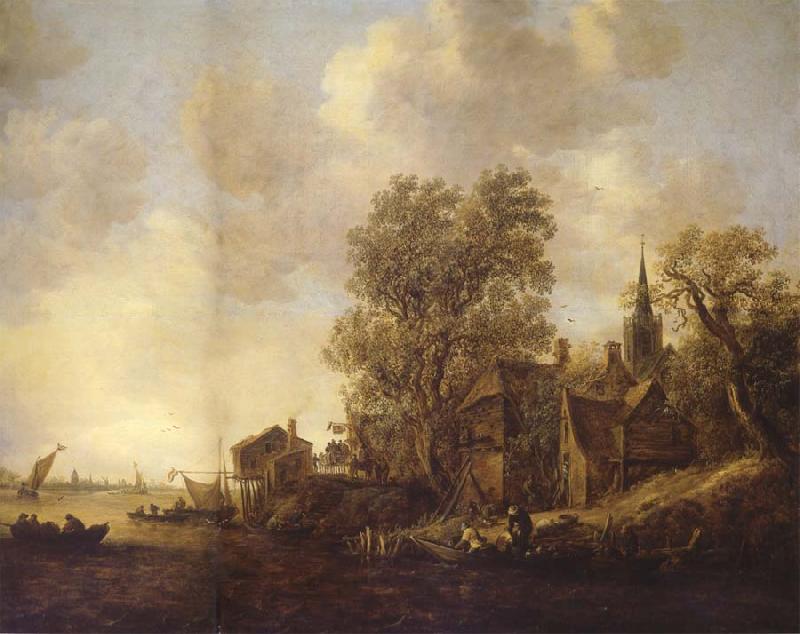 REMBRANDT Harmenszoon van Rijn View of a Town on a River oil painting image